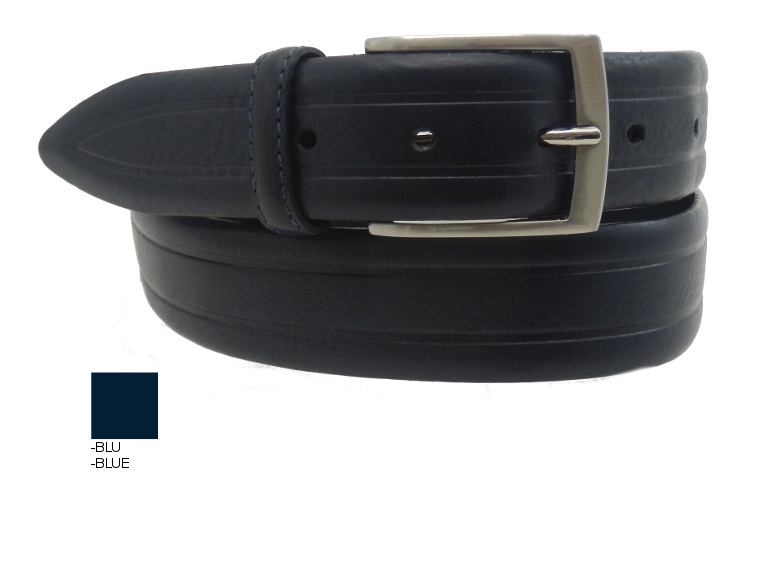Cintura in Cuoio volanata - Blu - 35mm